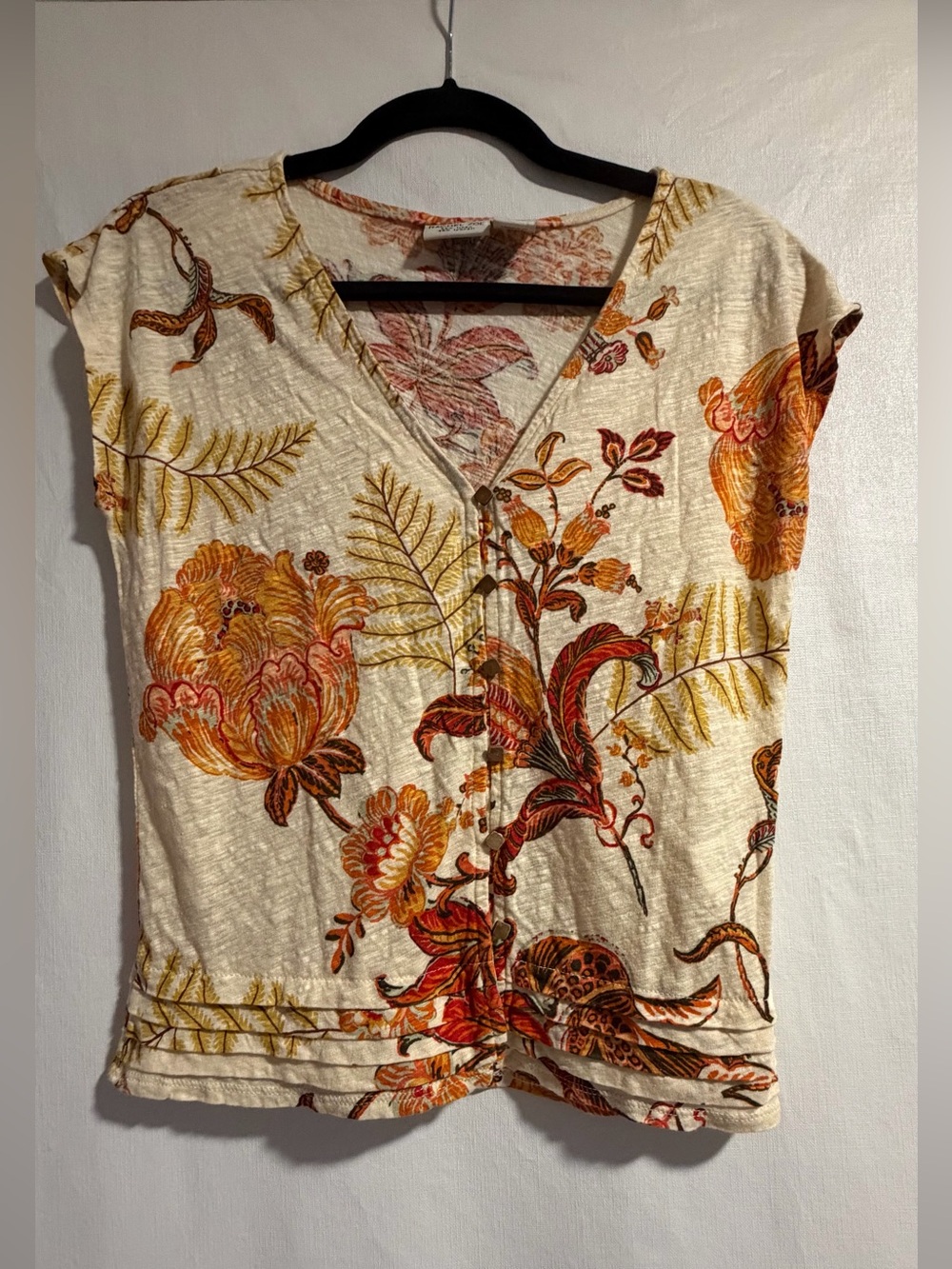 Rachel Zoe Cream Blouse with Orange & Red Floral Print